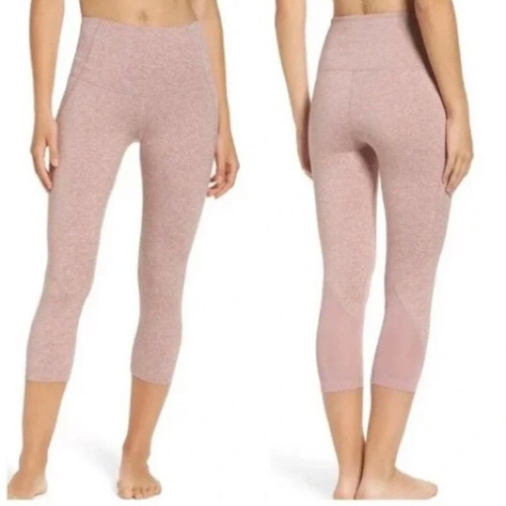 Zella High Waisted Mesh Back Crop Leggings Size Small Heathered Pink